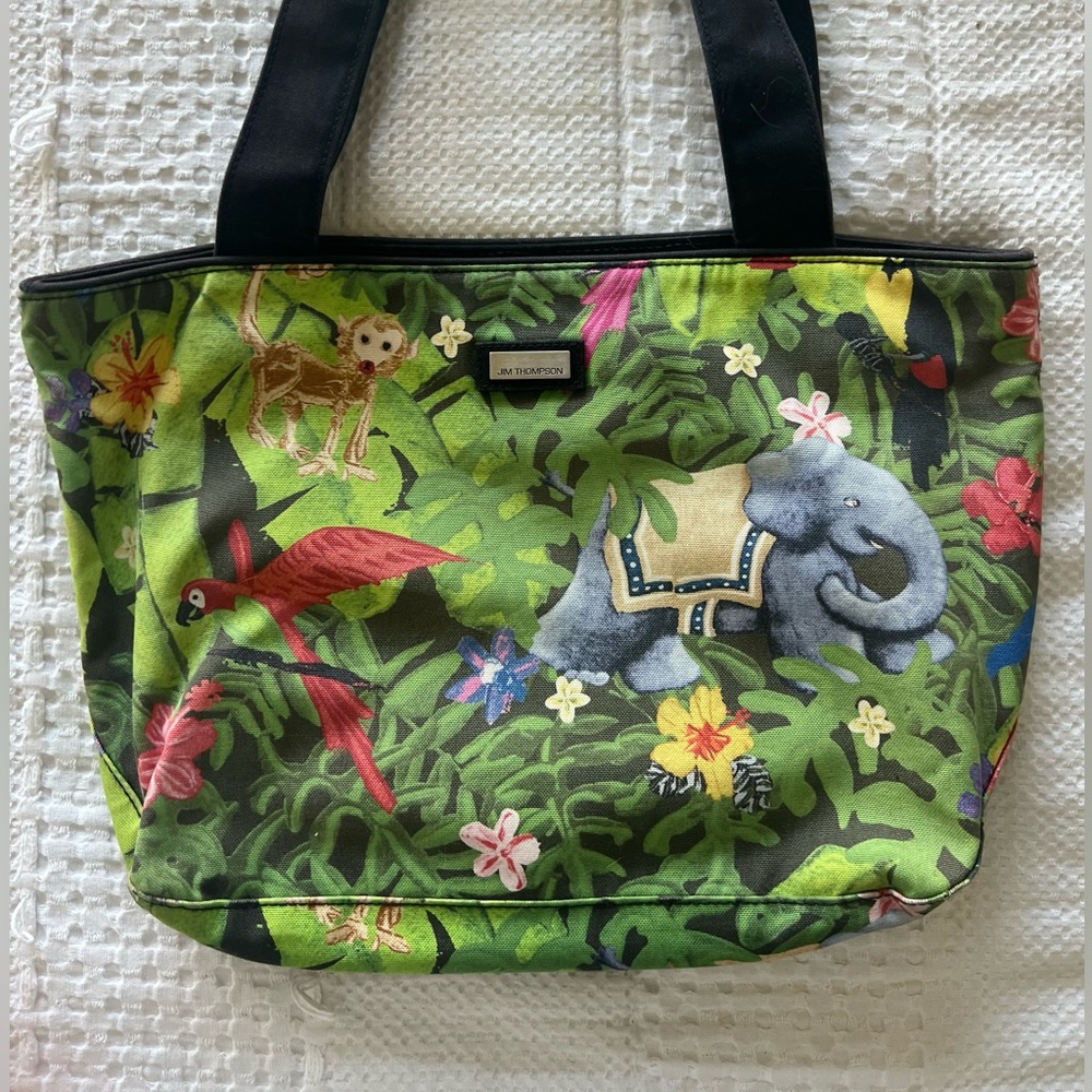 Jim Thomson Thai Silk Colorful Jungle Print Medium Canvas Tote Bag